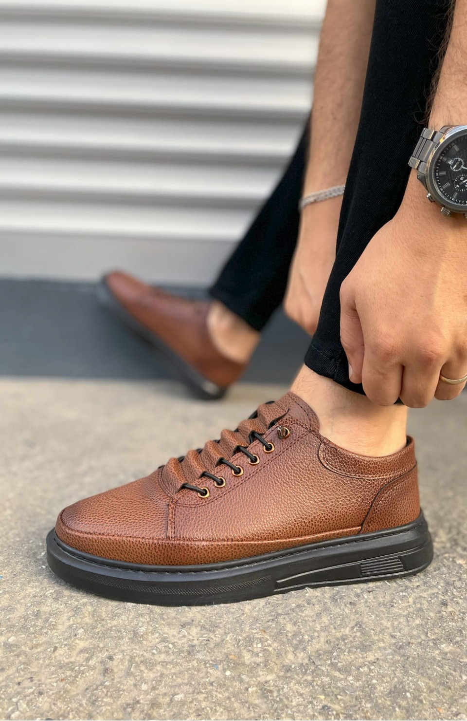 JY0535 Prime Bağcıklı Cilt Erkek Günlük Sneaker Ayakkabı CST - Taba