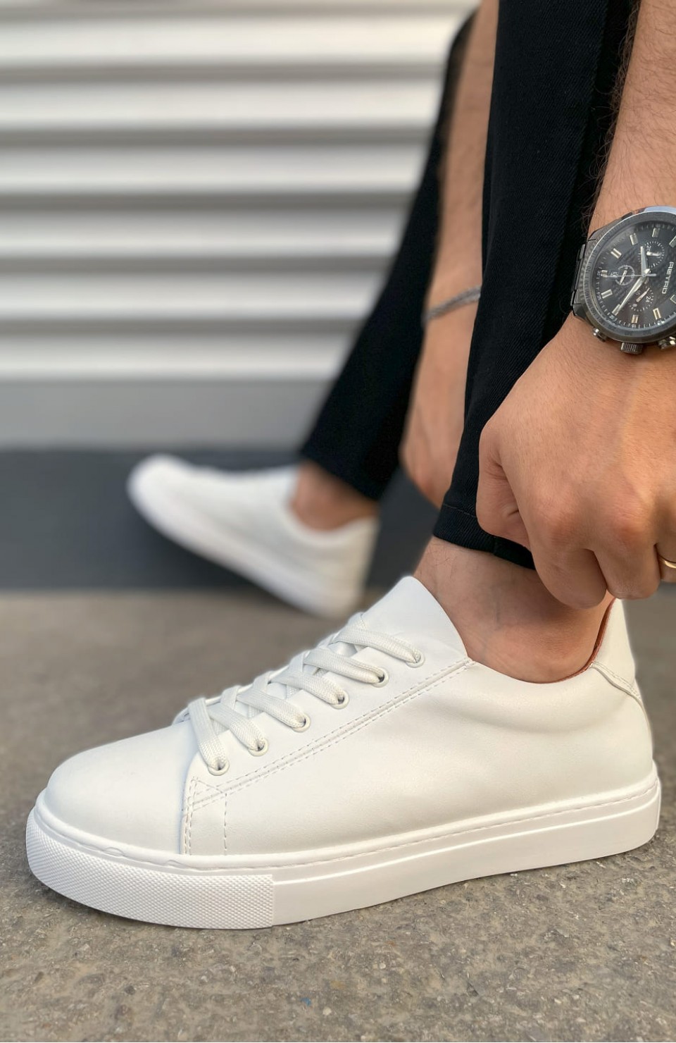 JY122 Mode Bağcıklı Cilt Erkek Günlük Sneaker Ayakkabı CBT - Beyaz