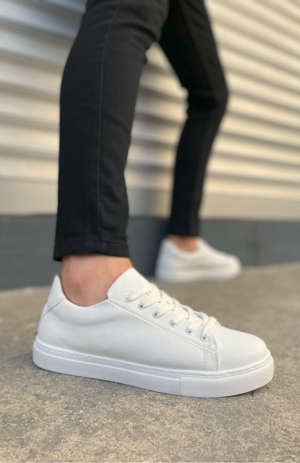 JY122 Mode Bağcıklı Cilt Erkek Günlük Sneaker Ayakkabı CBT - Beyaz