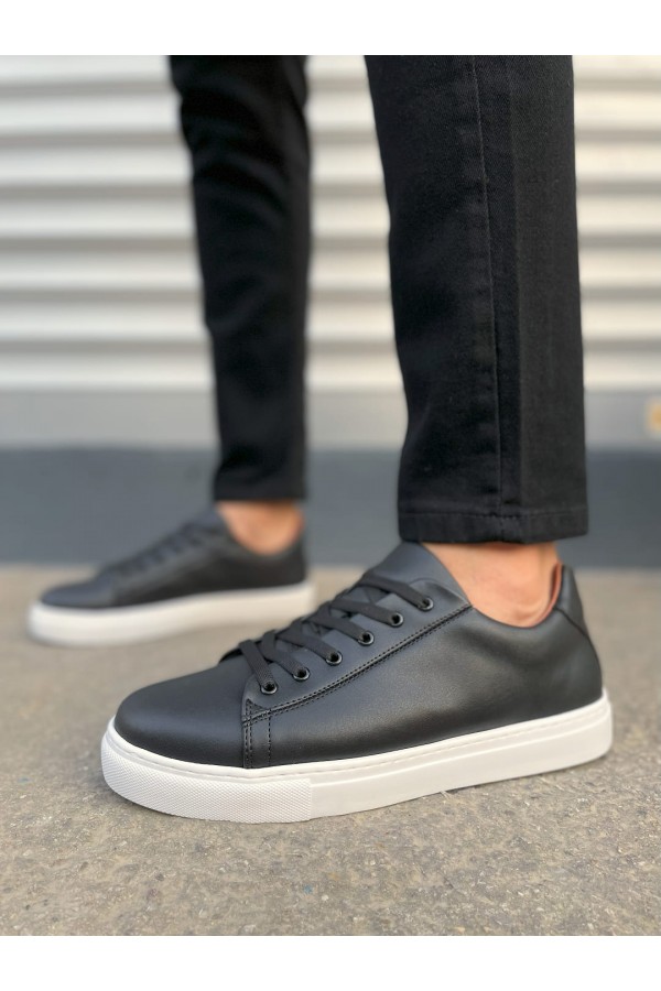 JY122 Mode Bağcıklı Cilt Erkek Günlük Sneaker Ayakkabı CBT - Siyah