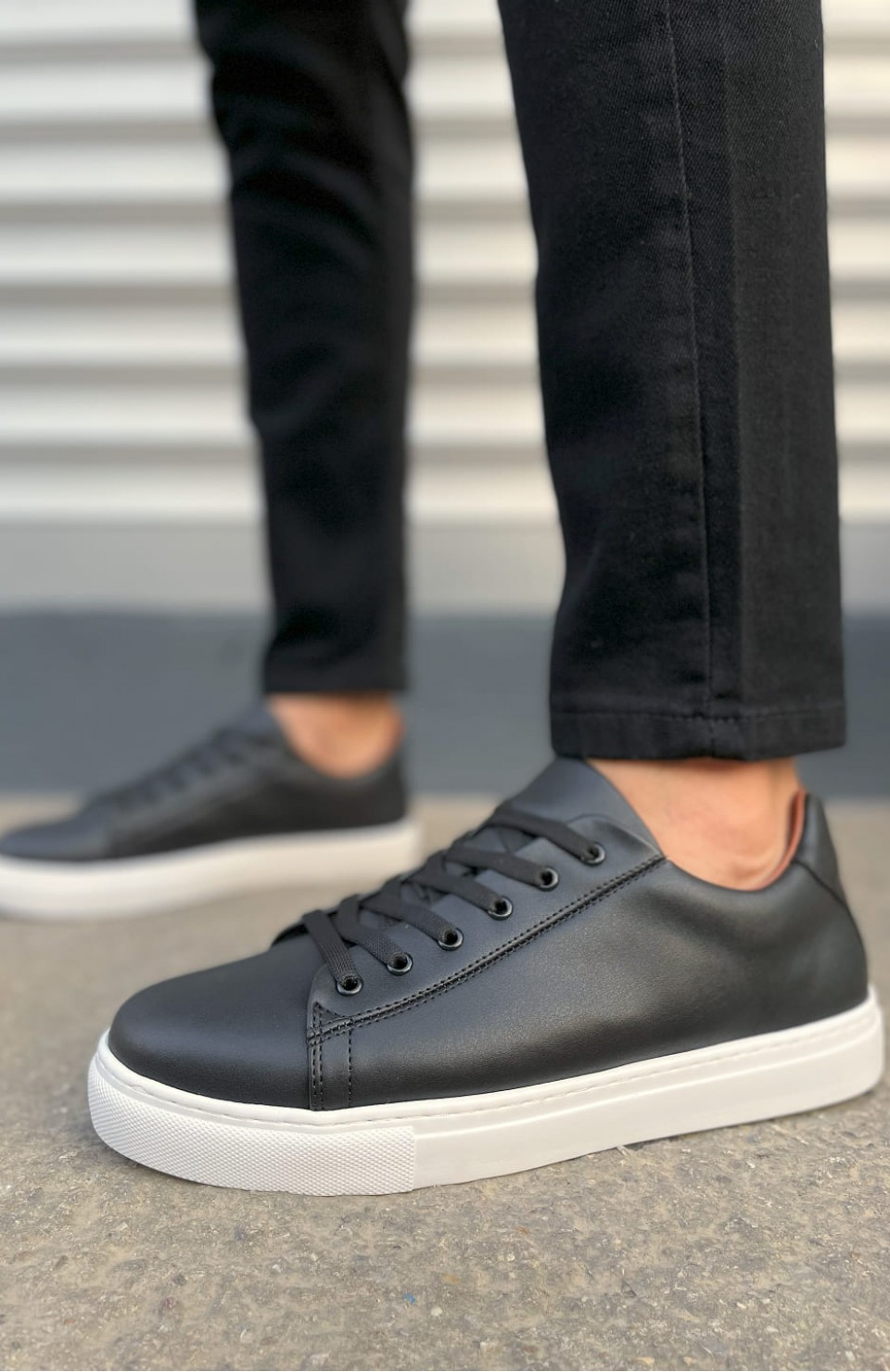 JY122 Mode Bağcıklı Cilt Erkek Günlük Sneaker Ayakkabı CBT - Siyah