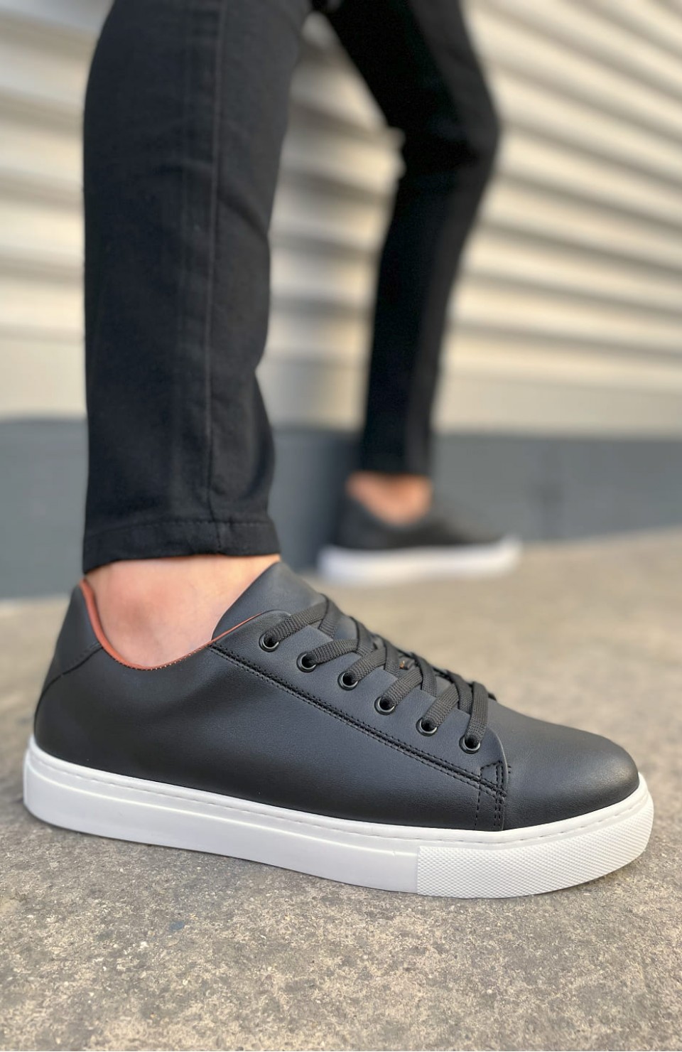 JY122 Mode Bağcıklı Cilt Erkek Günlük Sneaker Ayakkabı CBT - Siyah