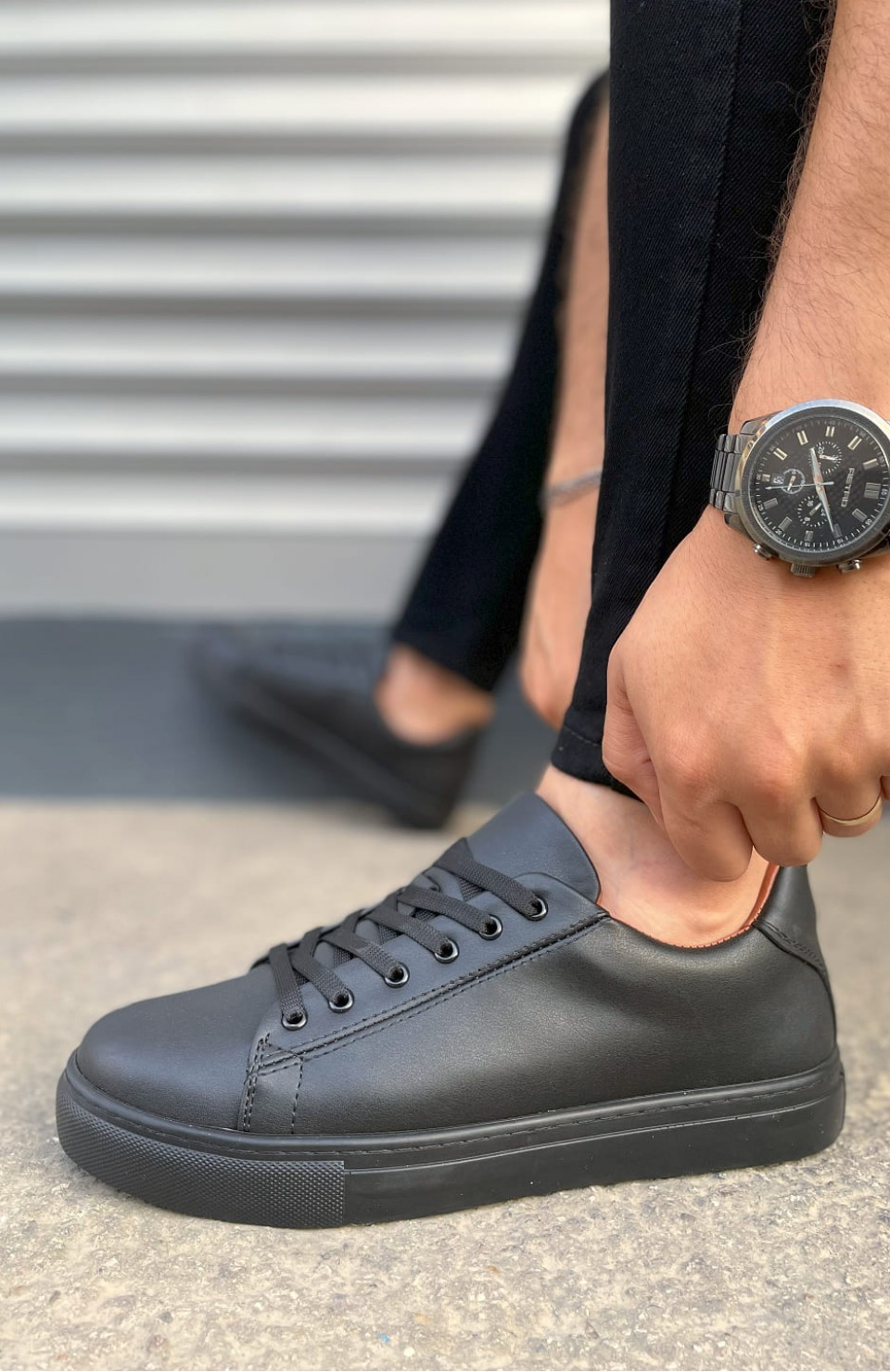 JY122 Mode Bağcıklı Cilt Erkek Günlük Sneaker Ayakkabı CST - Siyah Somersan Giyim | Kadın, Erkek ve Çocuk Moda