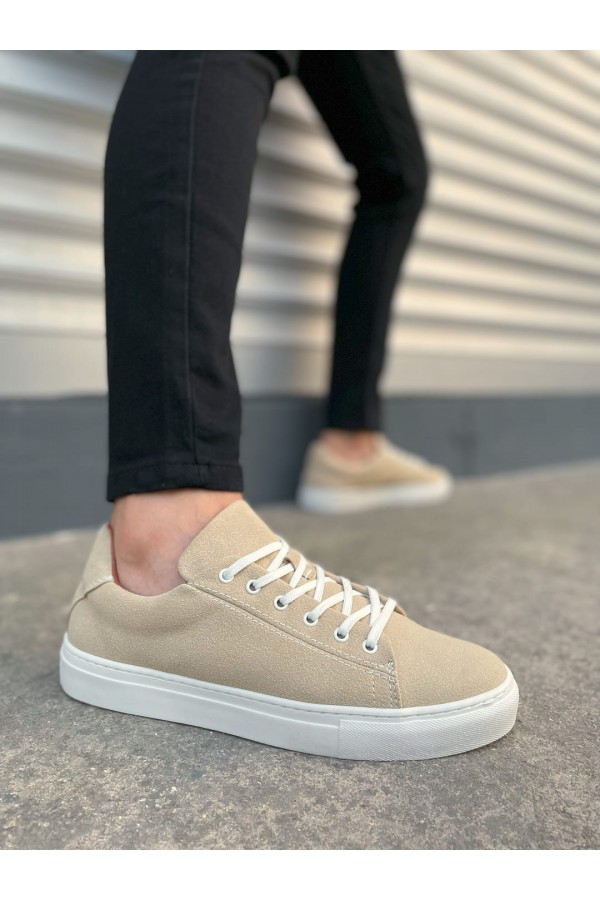 JY122 Mode Bağcıklı Süet Erkek Günlük Sneaker Ayakkabı SBT - Bej