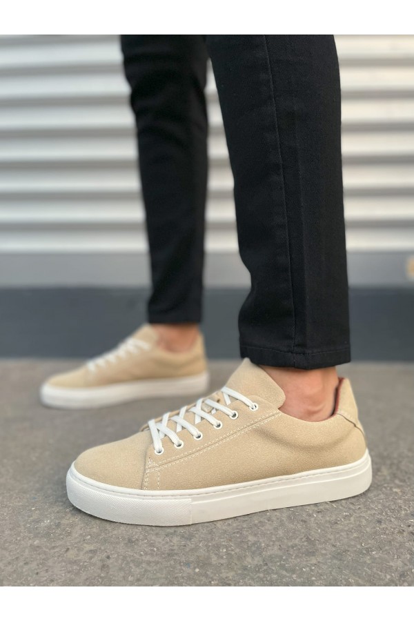 JY122 Mode Bağcıklı Süet Erkek Günlük Sneaker Ayakkabı SBT - Bej