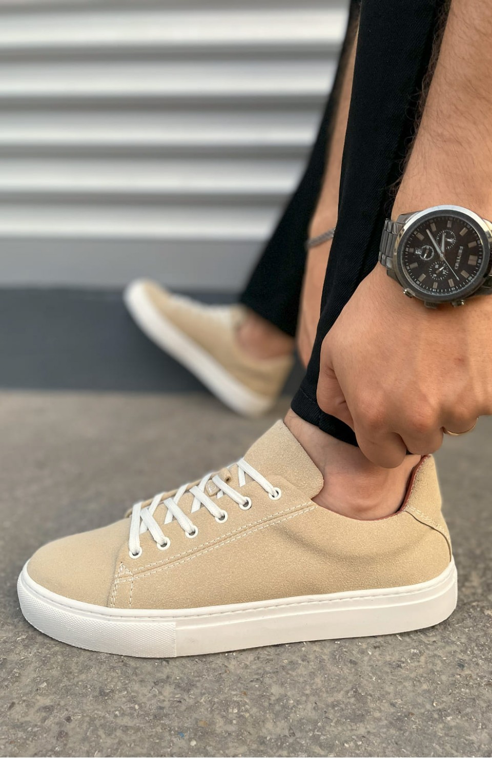 JY122 Mode Bağcıklı Süet Erkek Günlük Sneaker Ayakkabı SBT - Bej