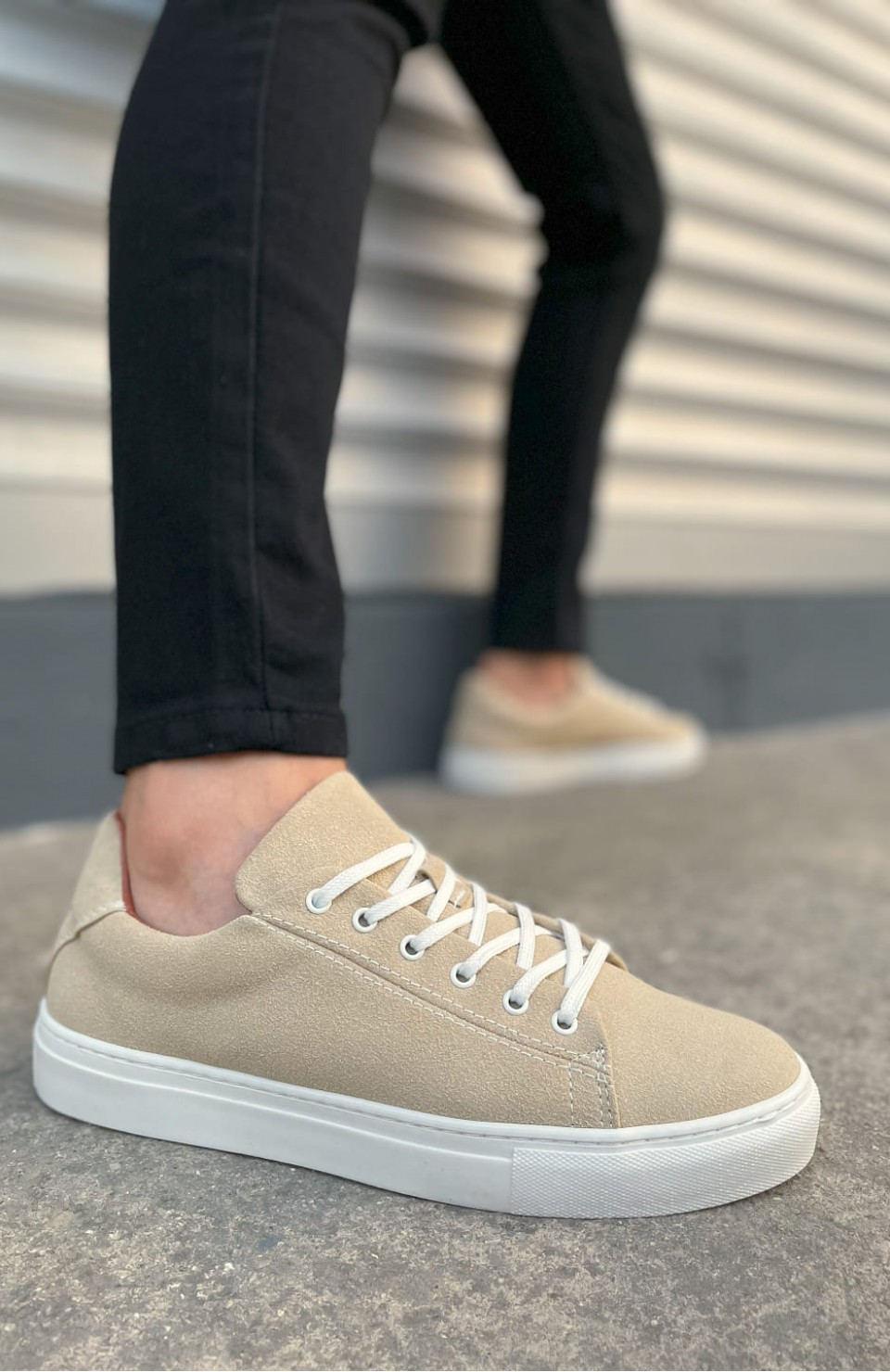 JY122 Mode Bağcıklı Süet Erkek Günlük Sneaker Ayakkabı SBT - Bej