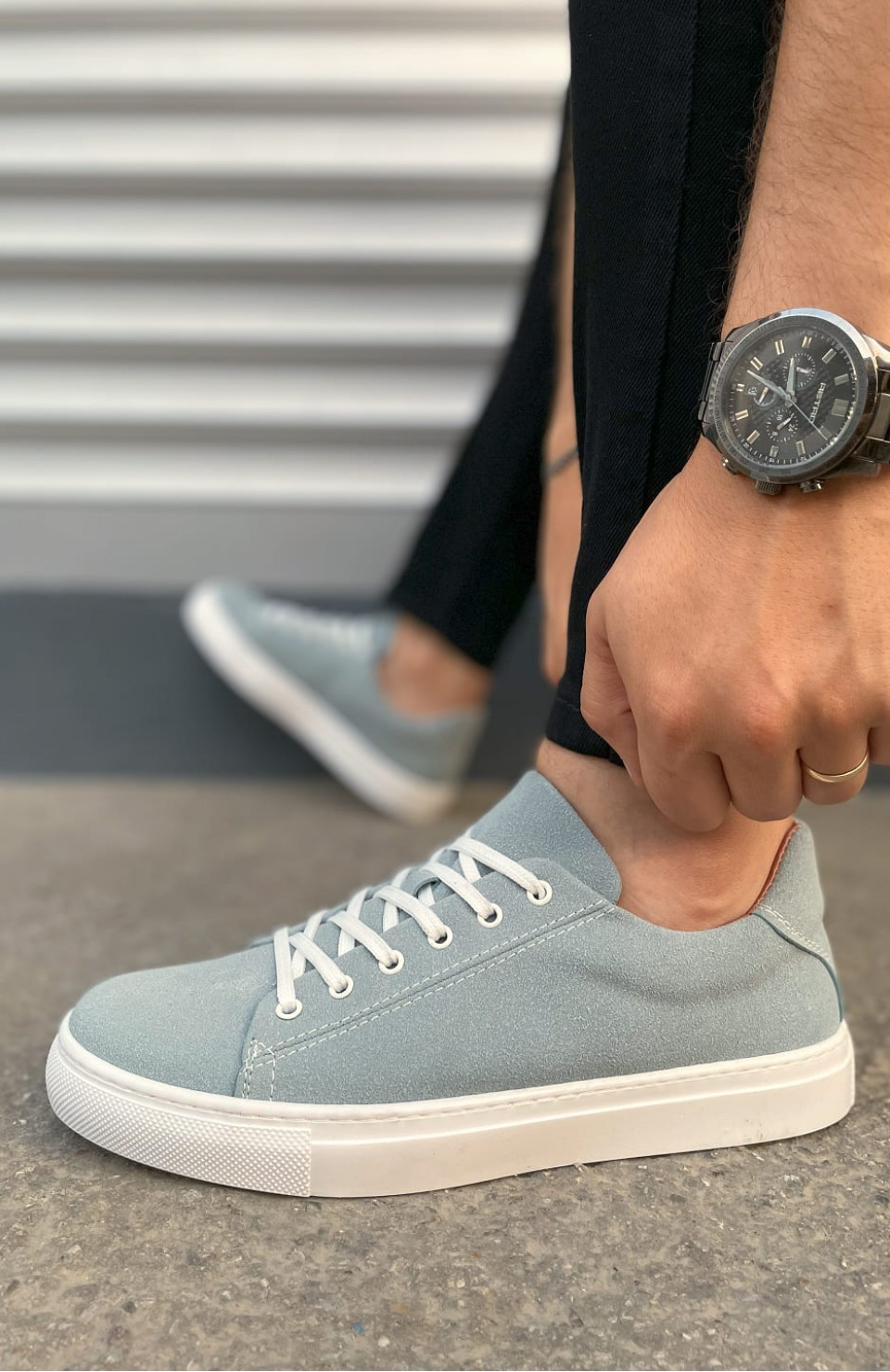 JY122 Mode Bağcıklı Süet Erkek Günlük Sneaker Ayakkabı SBT - Mavi