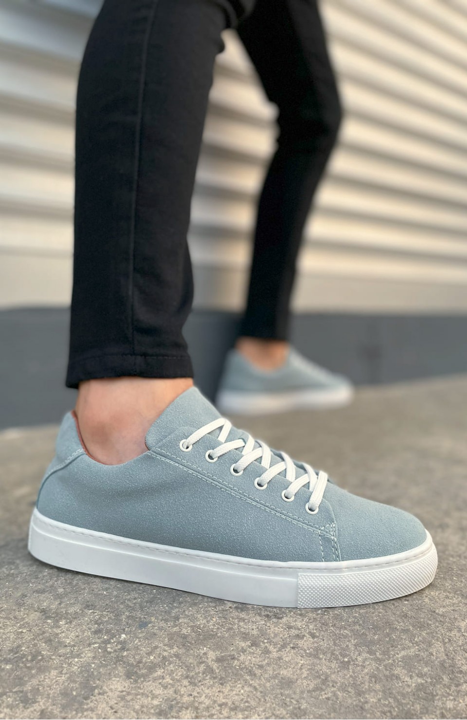 JY122 Mode Bağcıklı Süet Erkek Günlük Sneaker Ayakkabı SBT - Mavi