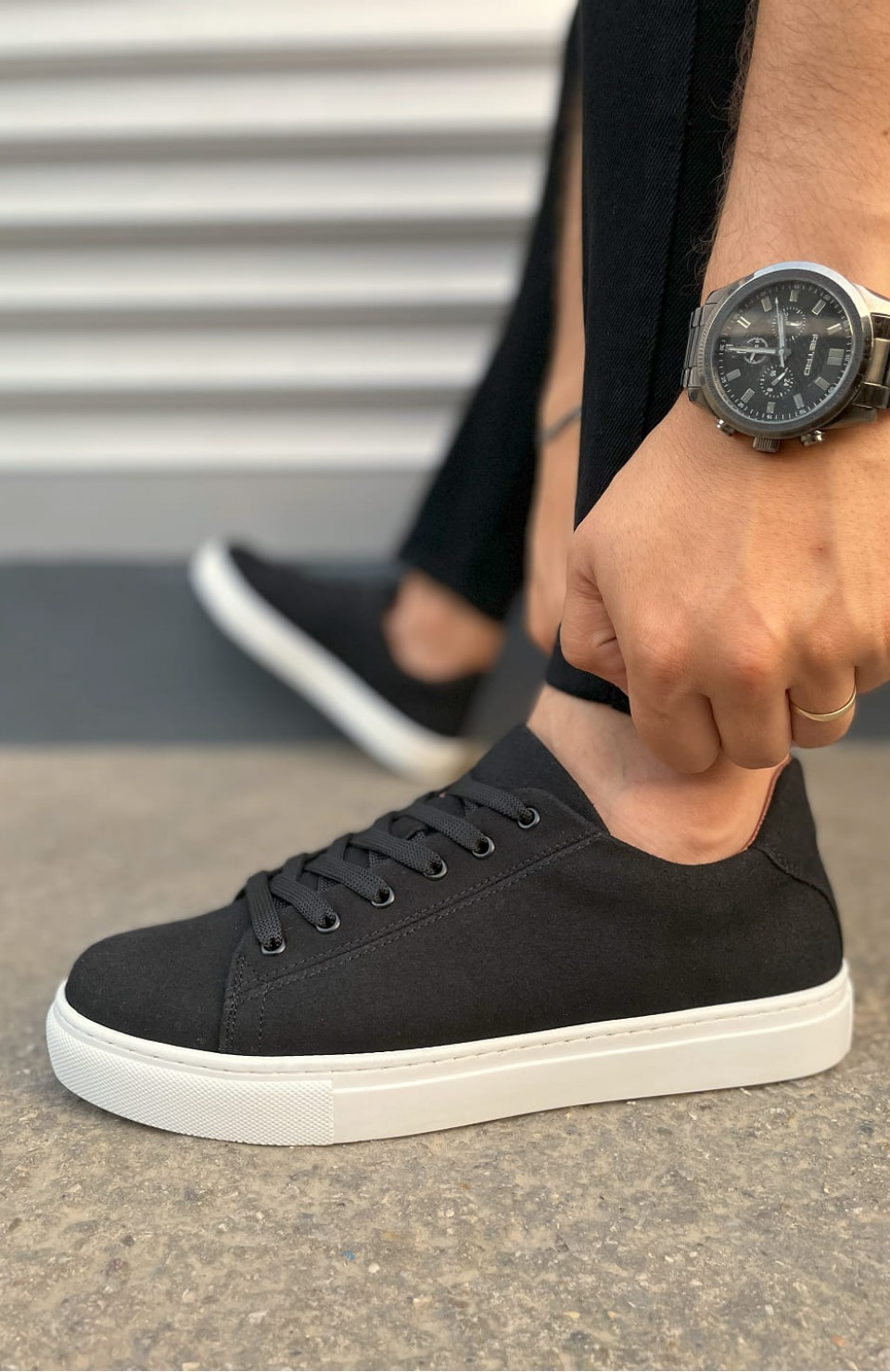 JY122 Mode Bağcıklı Süet Erkek Günlük Sneaker Ayakkabı SBT - Siyah