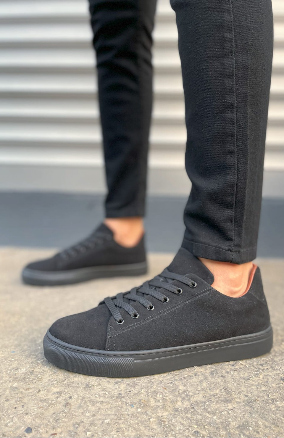 JY122 Mode Bağcıklı Süet Erkek Günlük Sneaker Ayakkabı SST - Siyah