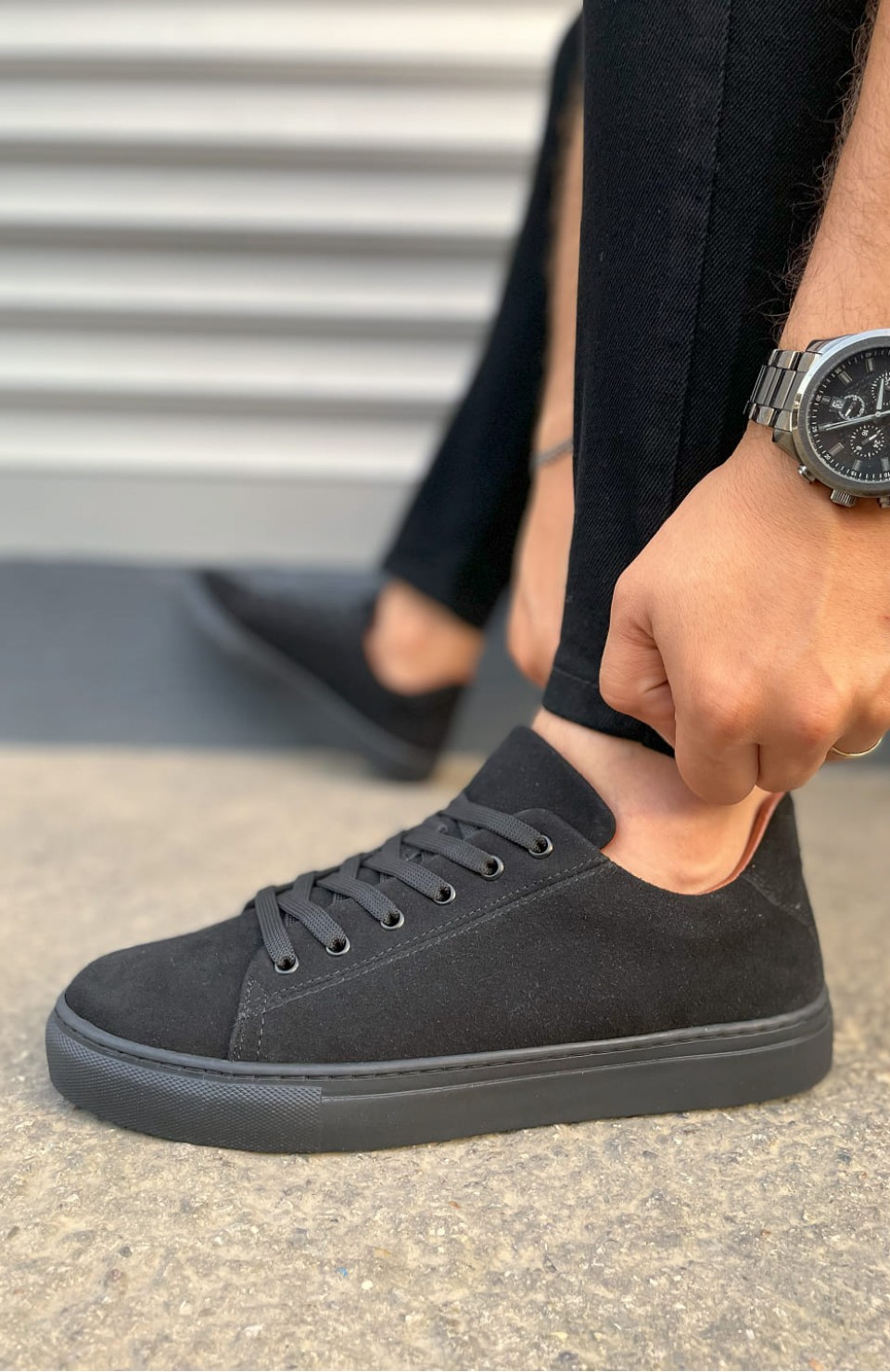 JY122 Mode Bağcıklı Süet Erkek Günlük Sneaker Ayakkabı SST - Siyah