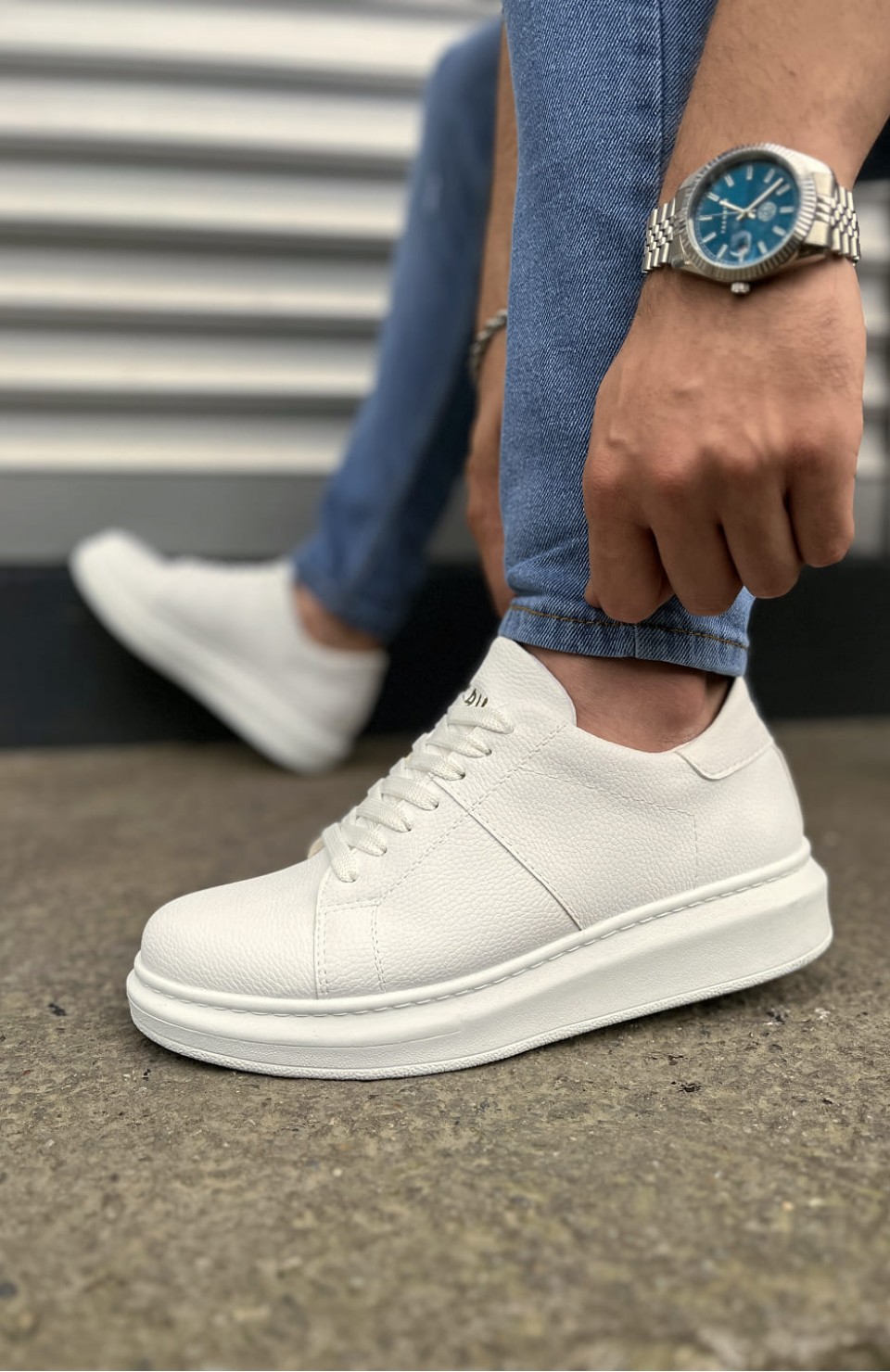 JY151 Boost Bağcıklı Cilt Erkek Günlük Sneaker Ayakkabı CBT - Beyaz