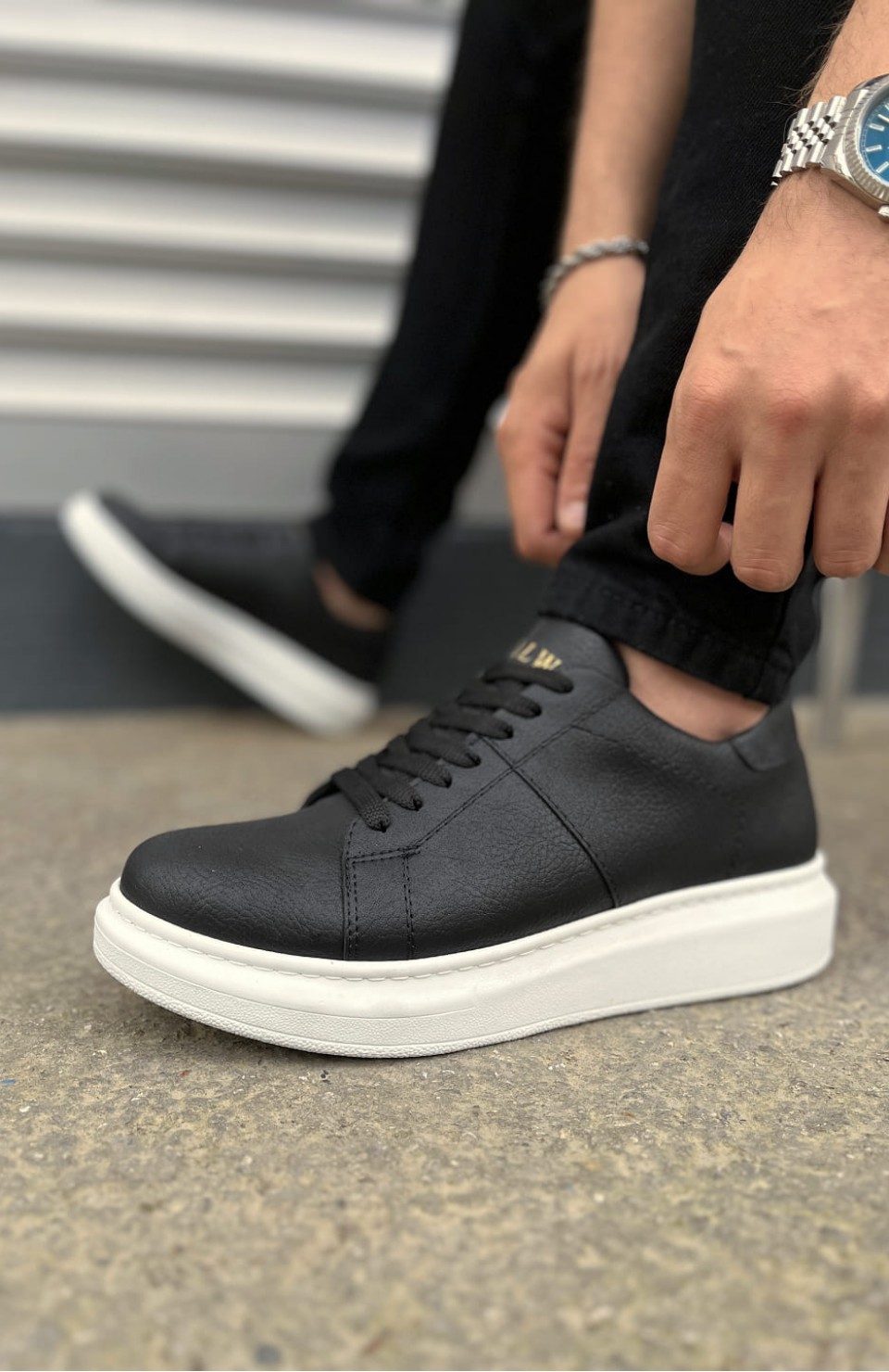 JY151 Boost Bağcıklı Cilt Erkek Günlük Sneaker Ayakkabı CBT - Siyah