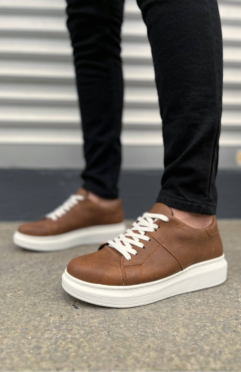 JY151 Boost Bağcıklı Cilt Erkek Günlük Sneaker Ayakkabı CBT - Taba