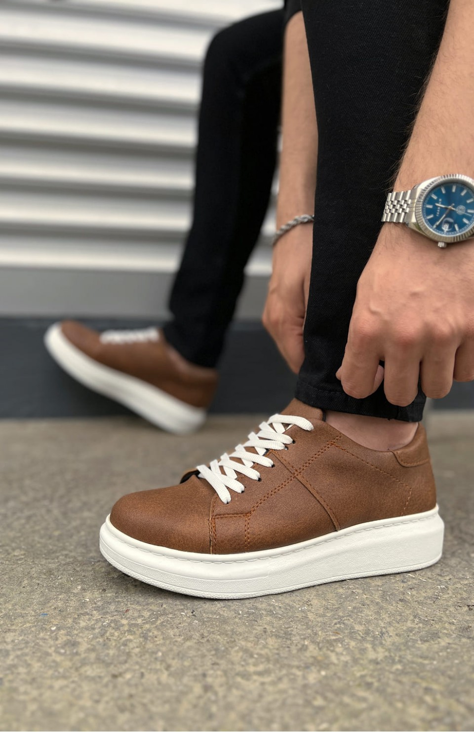 JY151 Boost Bağcıklı Cilt Erkek Günlük Sneaker Ayakkabı CBT - Taba