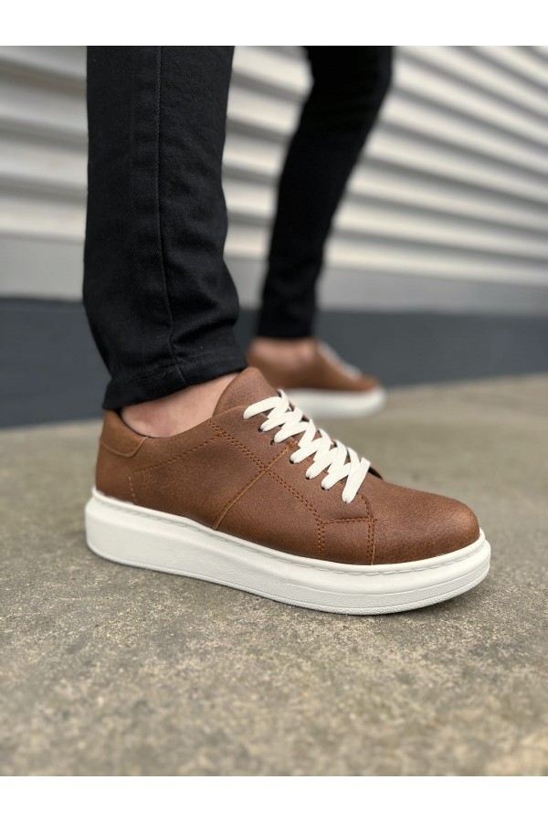 JY151 Boost Bağcıklı Cilt Erkek Günlük Sneaker Ayakkabı CBT - Taba