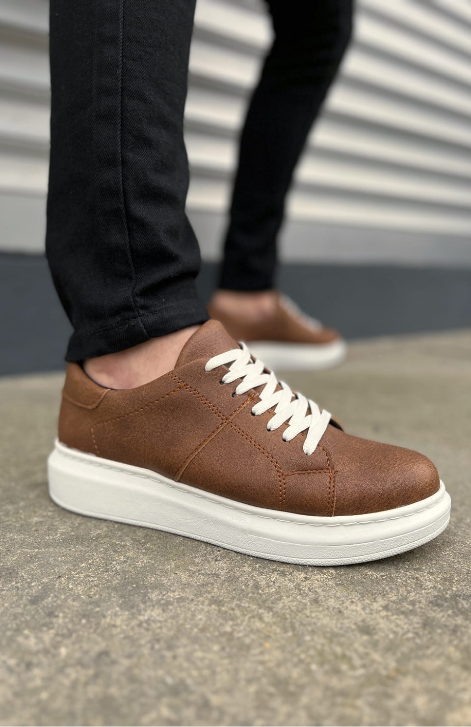 JY151 Boost Bağcıklı Cilt Erkek Günlük Sneaker Ayakkabı CBT - Taba