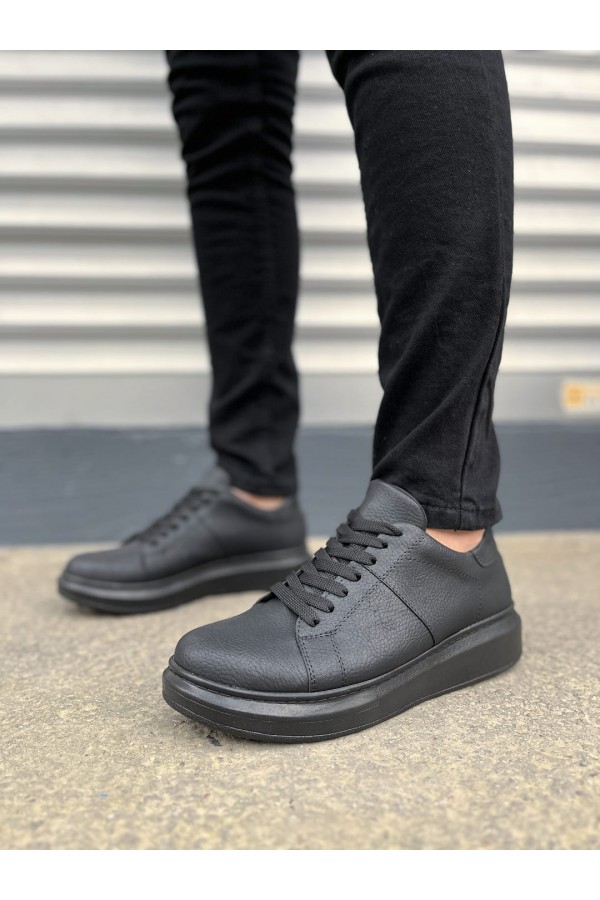 JY151 Boost Bağcıklı Cilt Erkek Günlük Sneaker Ayakkabı CST - Siyah
