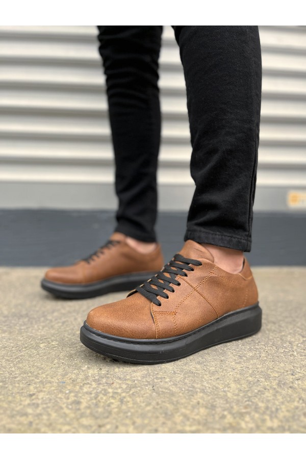 JY151 Boost Bağcıklı Cilt Erkek Günlük Sneaker Ayakkabı CST - Taba