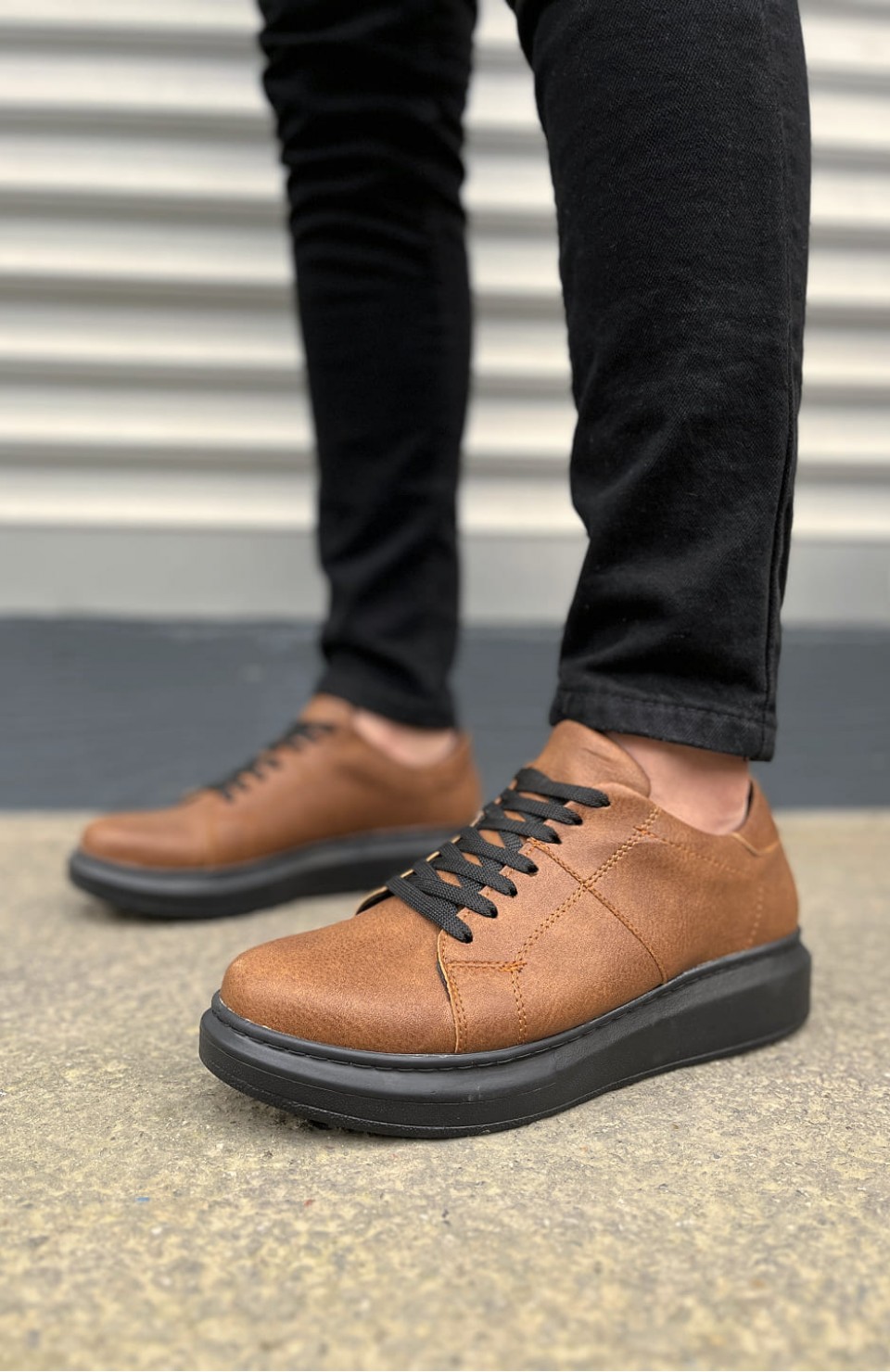 JY151 Boost Bağcıklı Cilt Erkek Günlük Sneaker Ayakkabı CST - Taba