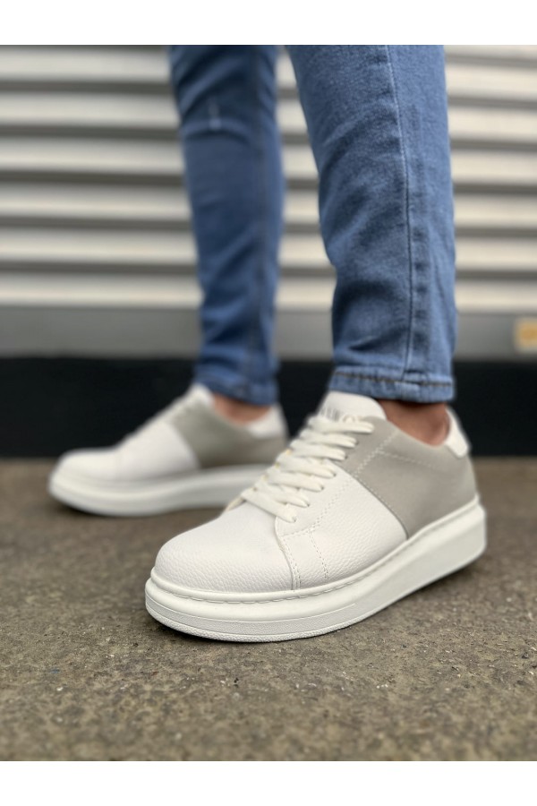 JY151 Boost Bağcıklı Cilt Süet Erkek Günlük Sneaker Ayakkabı CSBT - Beyaz/Gri