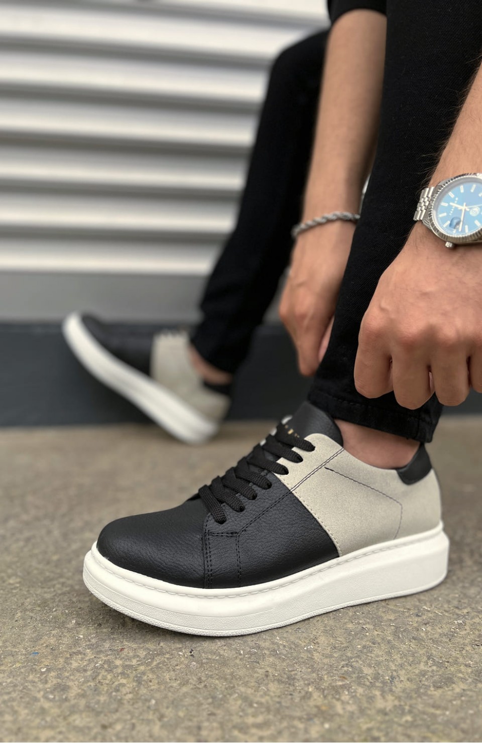 JY151 Boost Bağcıklı Cilt Süet Erkek Günlük Sneaker Ayakkabı CSBT - Siyah/Gri