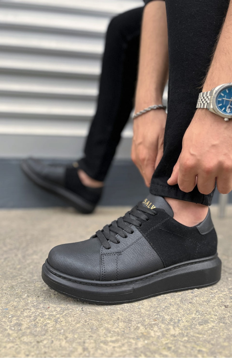 JY151 Boost Bağcıklı Cilt Süet Erkek Günlük Sneaker Ayakkabı CSST - Siyah