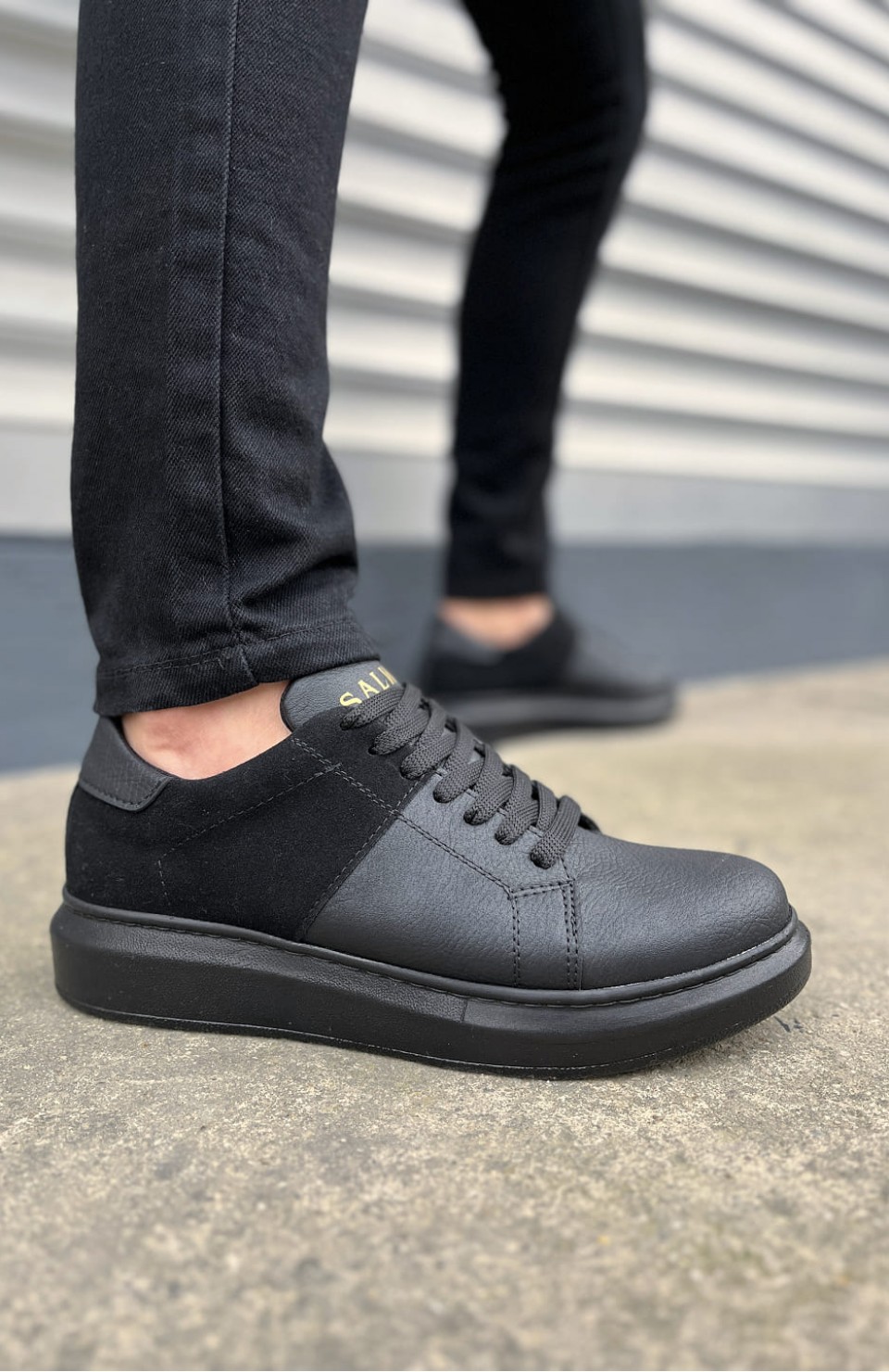 JY151 Boost Bağcıklı Cilt Süet Erkek Günlük Sneaker Ayakkabı CSST - Siyah