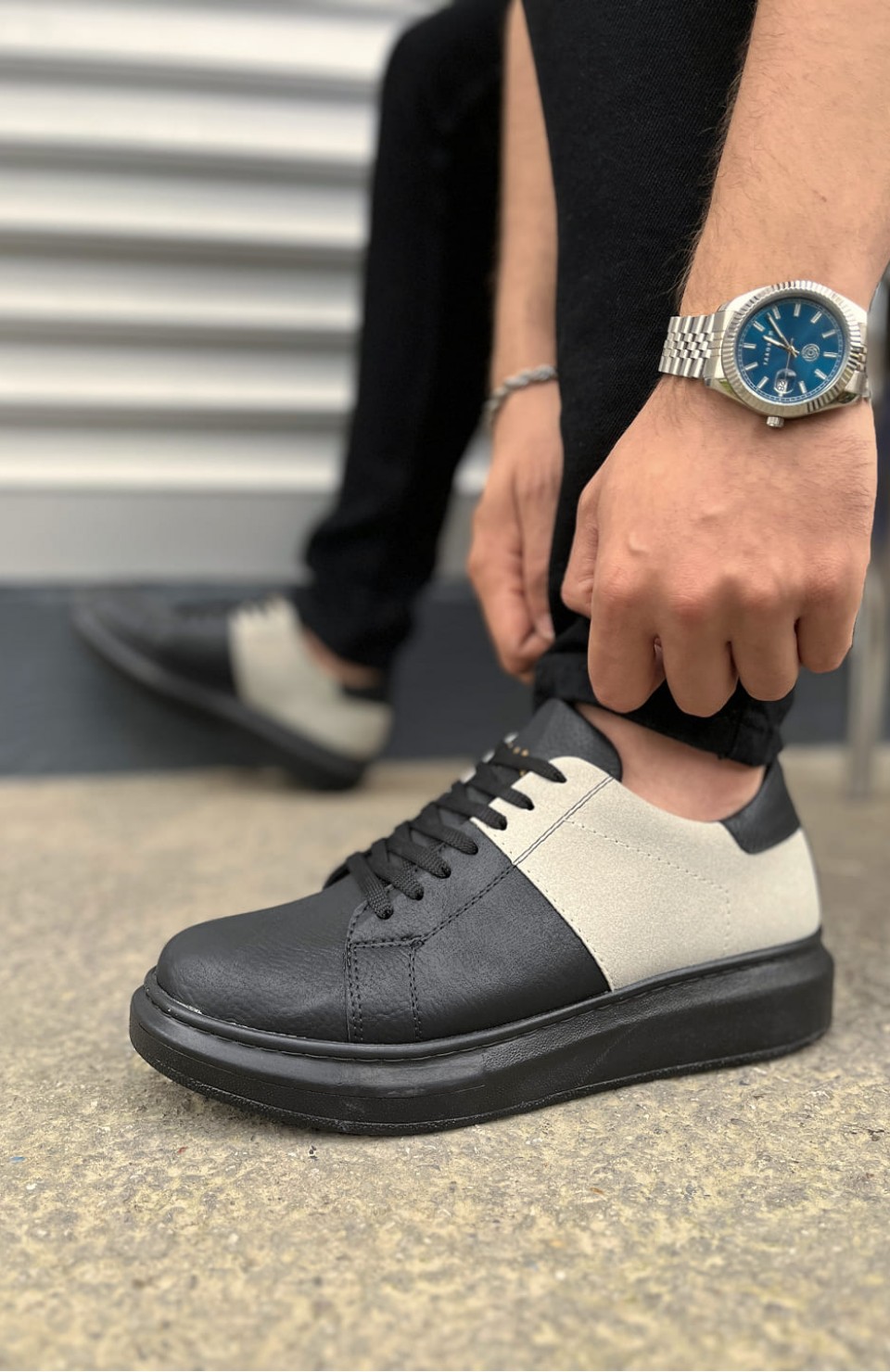 JY151 Boost Bağcıklı Cilt Süet Erkek Günlük Sneaker Ayakkabı CSST - Siyah/Gri