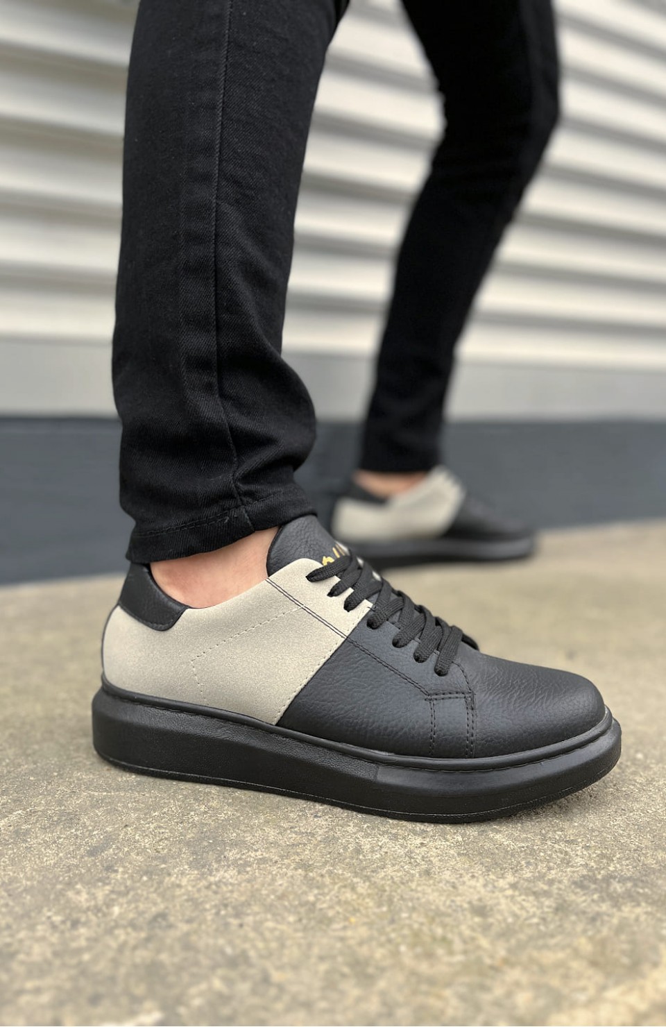 JY151 Boost Bağcıklı Cilt Süet Erkek Günlük Sneaker Ayakkabı CSST - Siyah/Gri