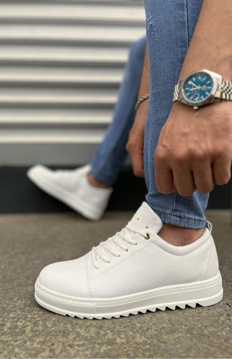 JY152 Cool Bağcıklı Cilt Erkek Günlük Spor Klasik Ayakkabı CBT - Beyaz