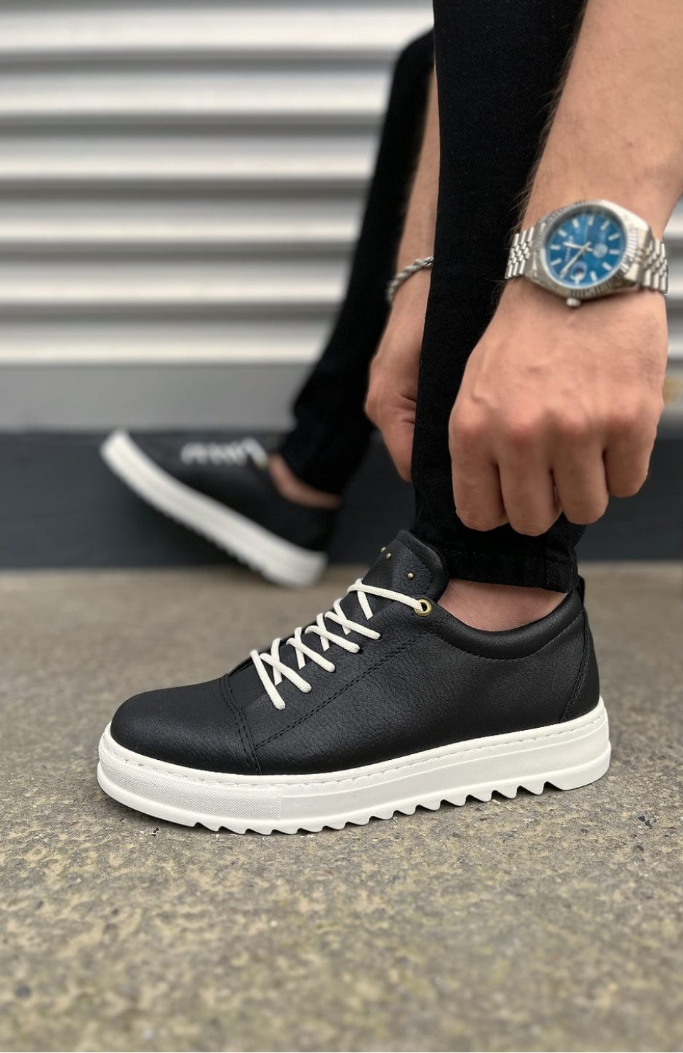 JY152 Cool Bağcıklı Cilt Erkek Günlük Spor Klasik Ayakkabı CBT - Siyah