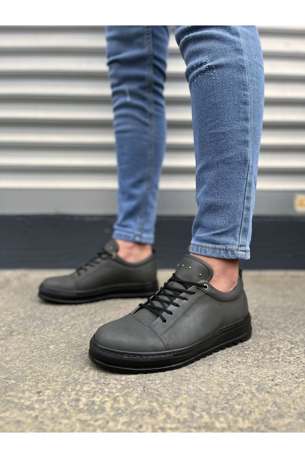 JY152 Cool Bağcıklı Cilt Erkek Günlük Spor Klasik Ayakkabı CST - Füme