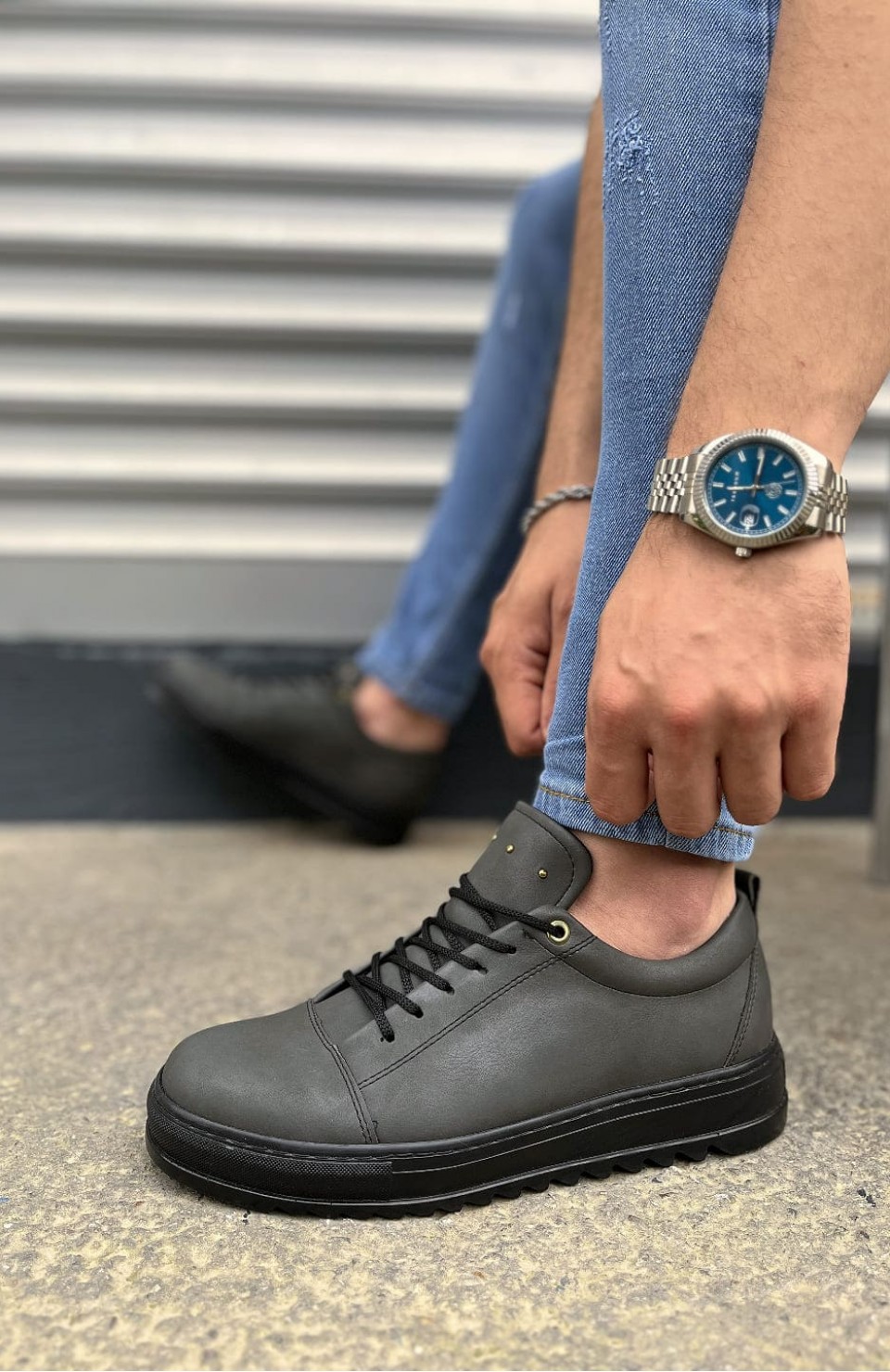 JY152 Cool Bağcıklı Cilt Erkek Günlük Spor Klasik Ayakkabı CST - Füme