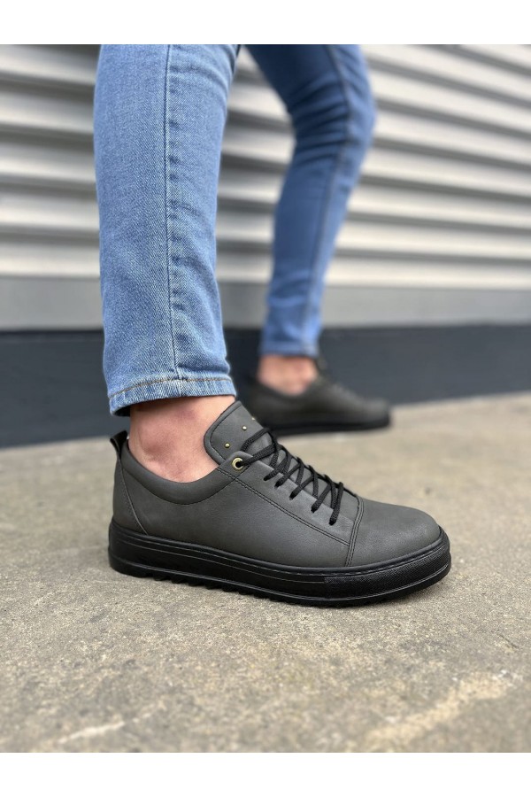 JY152 Cool Bağcıklı Cilt Erkek Günlük Spor Klasik Ayakkabı CST - Füme