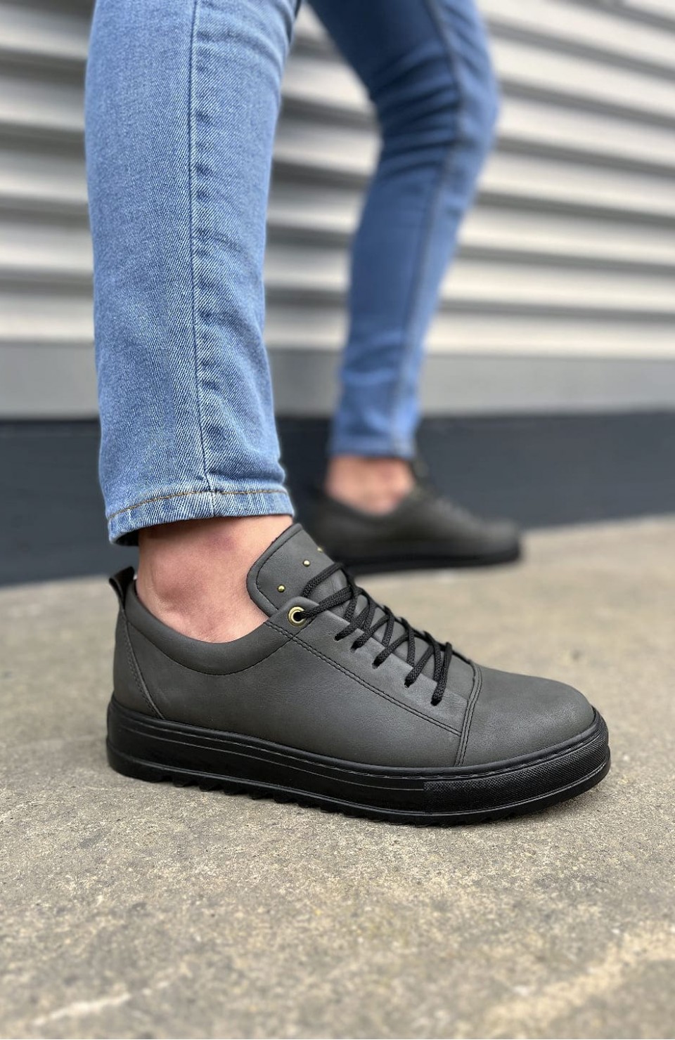 JY152 Cool Bağcıklı Cilt Erkek Günlük Spor Klasik Ayakkabı CST - Füme