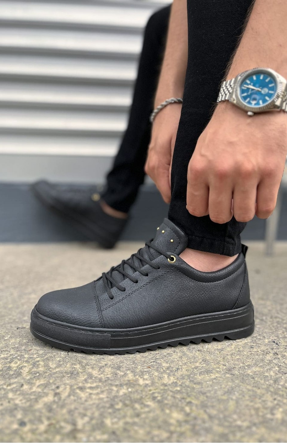 JY152 Cool Bağcıklı Cilt Erkek Günlük Spor Klasik Ayakkabı CST - Siyah