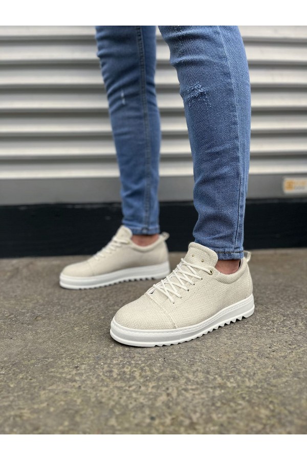 JY152 Cool Bağcıklı Keten Erkek Günlük Spor Klasik Ayakkabı KBT - Beyaz