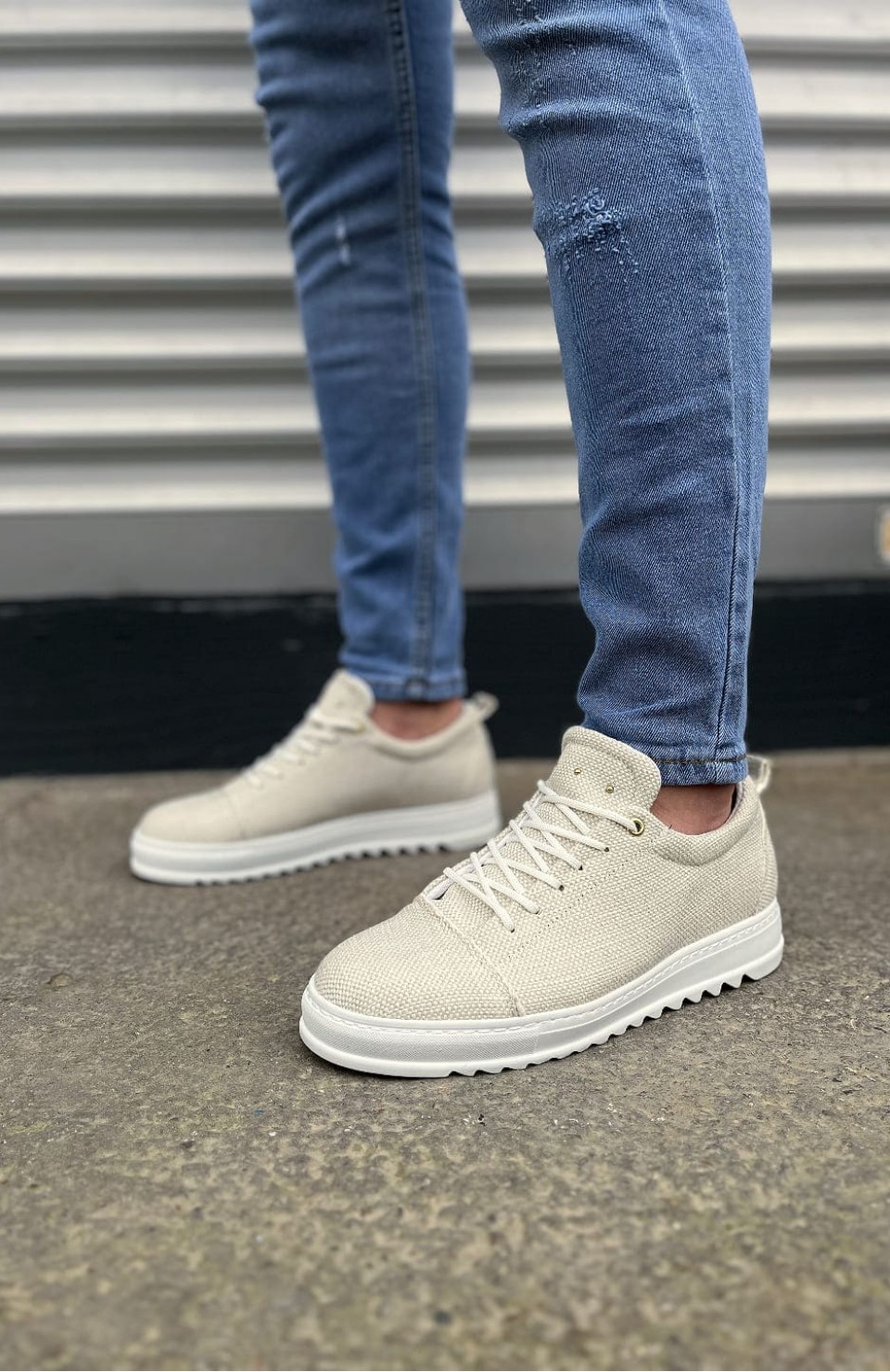 JY152 Cool Bağcıklı Keten Erkek Günlük Spor Klasik Ayakkabı KBT - Beyaz