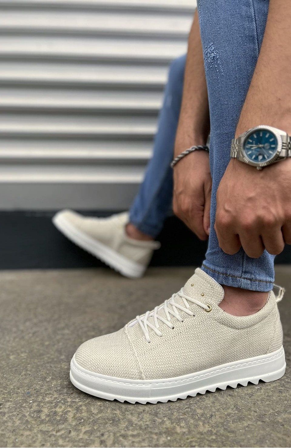 JY152 Cool Bağcıklı Keten Erkek Günlük Spor Klasik Ayakkabı KBT - Beyaz