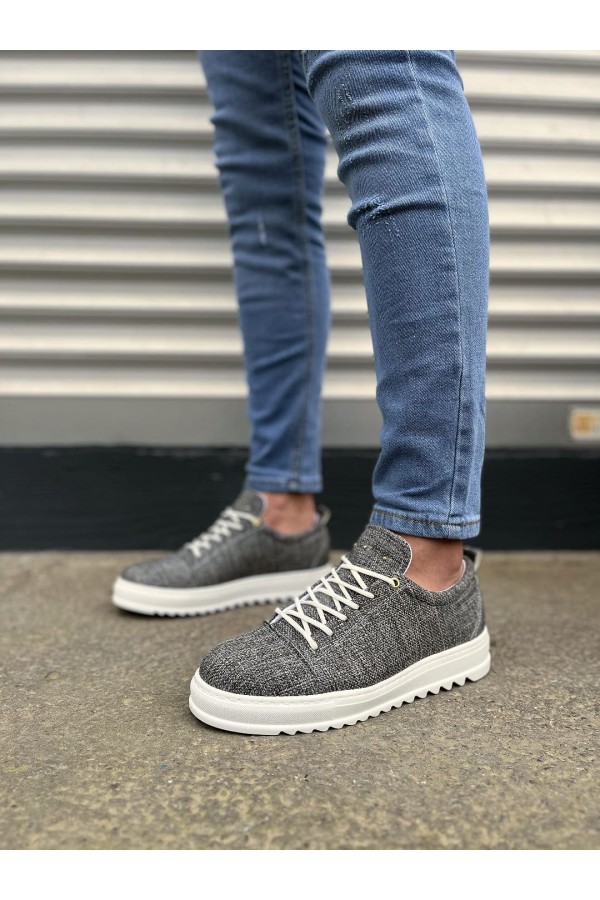 JY152 Cool Bağcıklı Keten Erkek Günlük Spor Klasik Ayakkabı KBT - Gri