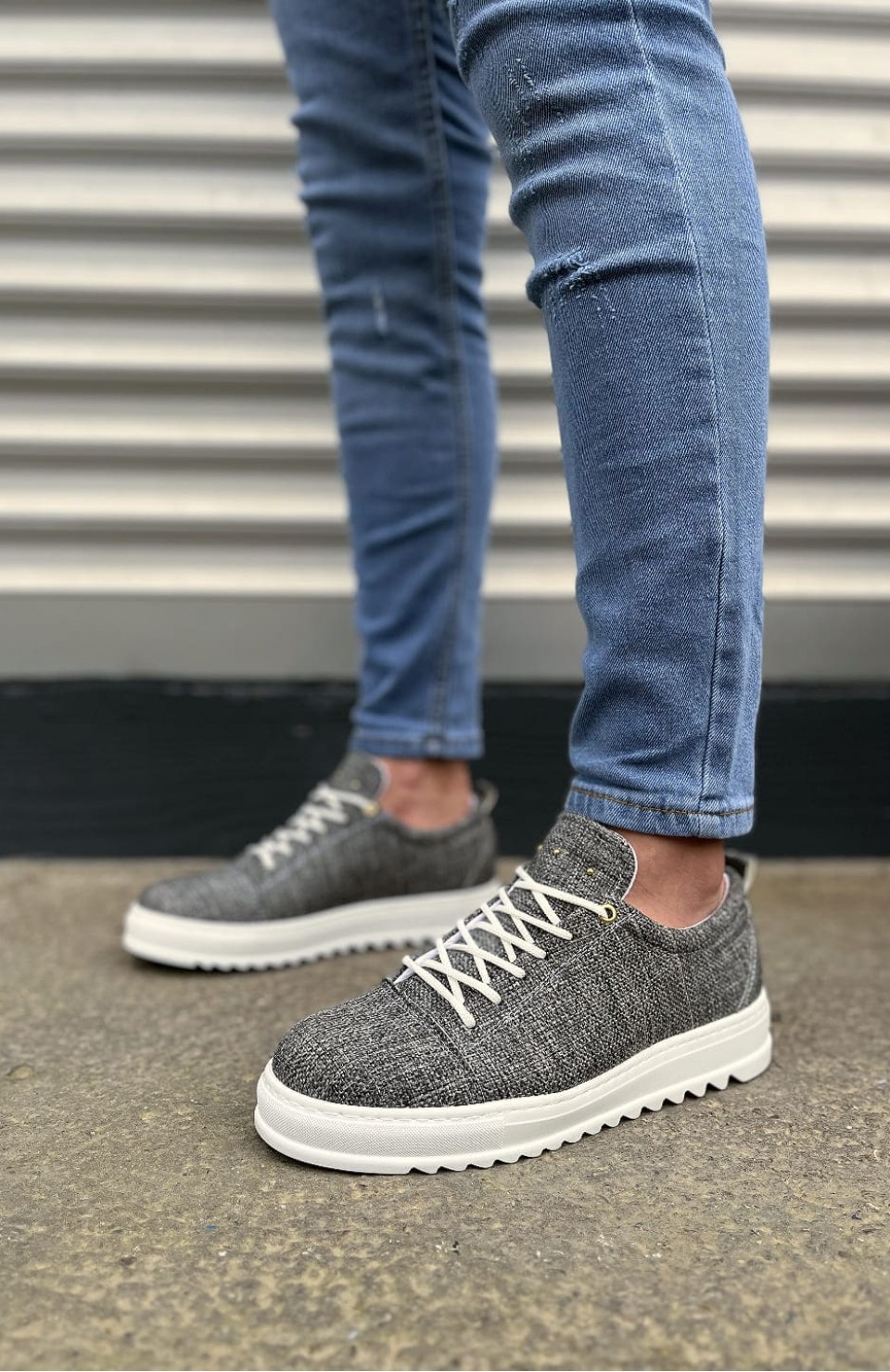 JY152 Cool Bağcıklı Keten Erkek Günlük Spor Klasik Ayakkabı KBT - Gri