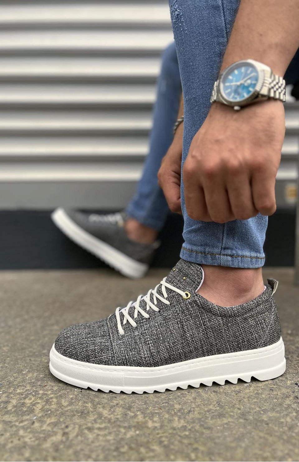 JY152 Cool Bağcıklı Keten Erkek Günlük Spor Klasik Ayakkabı KBT - Gri