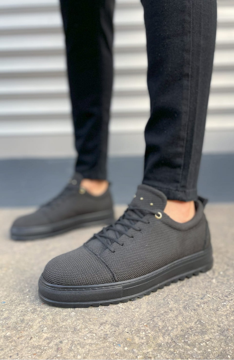 JY152 Cool Bağcıklı Keten Erkek Günlük Spor Klasik Ayakkabı KST - Siyah