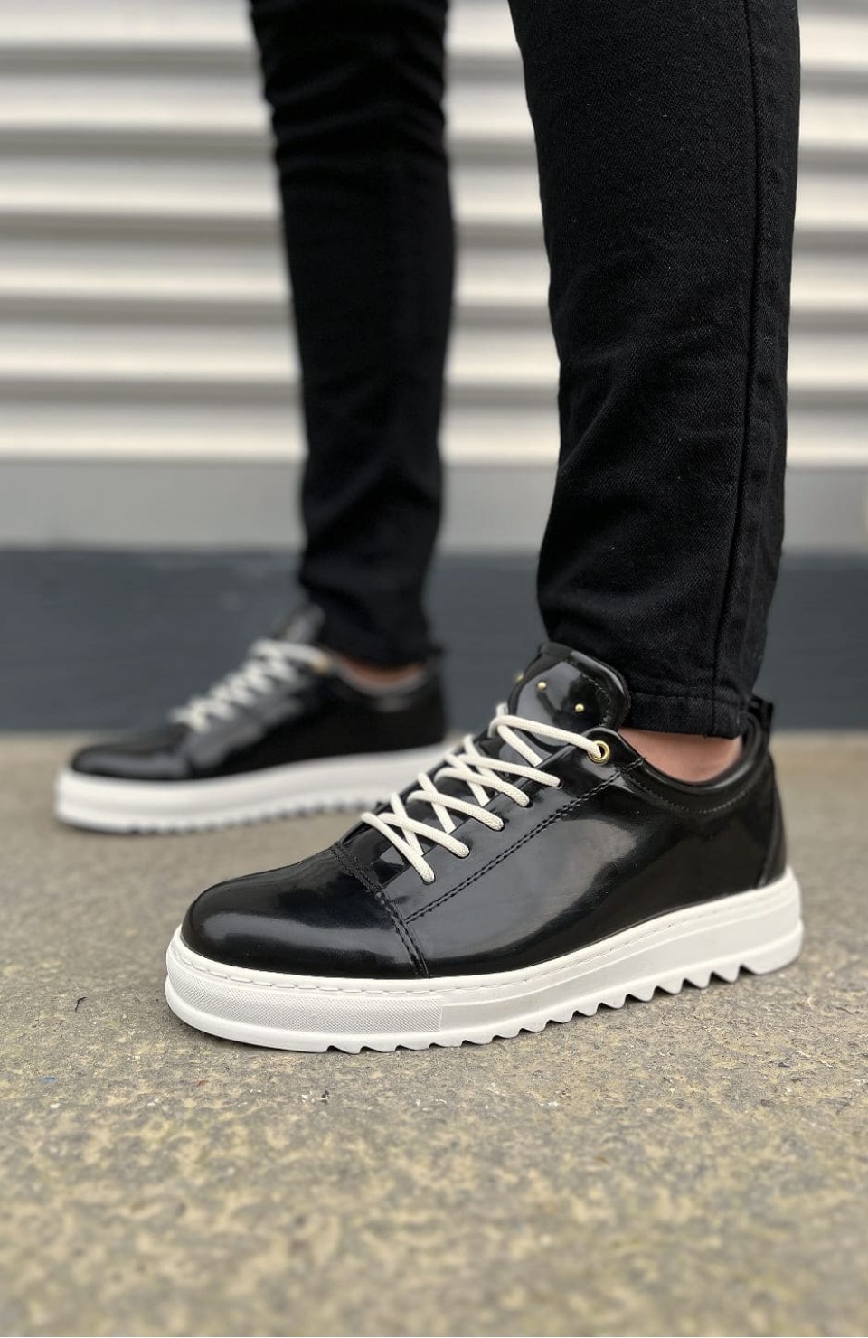 JY152 Cool Bağcıklı Rugan Erkek Günlük Spor Klasik Ayakkabı RBT - Siyah