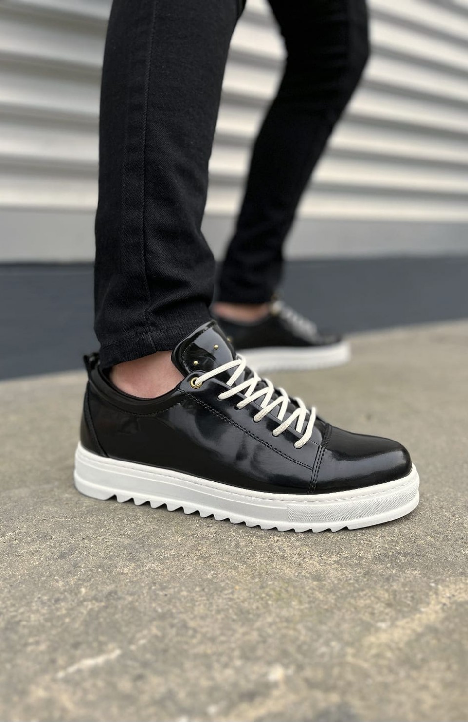 JY152 Cool Bağcıklı Rugan Erkek Günlük Spor Klasik Ayakkabı RBT - Siyah