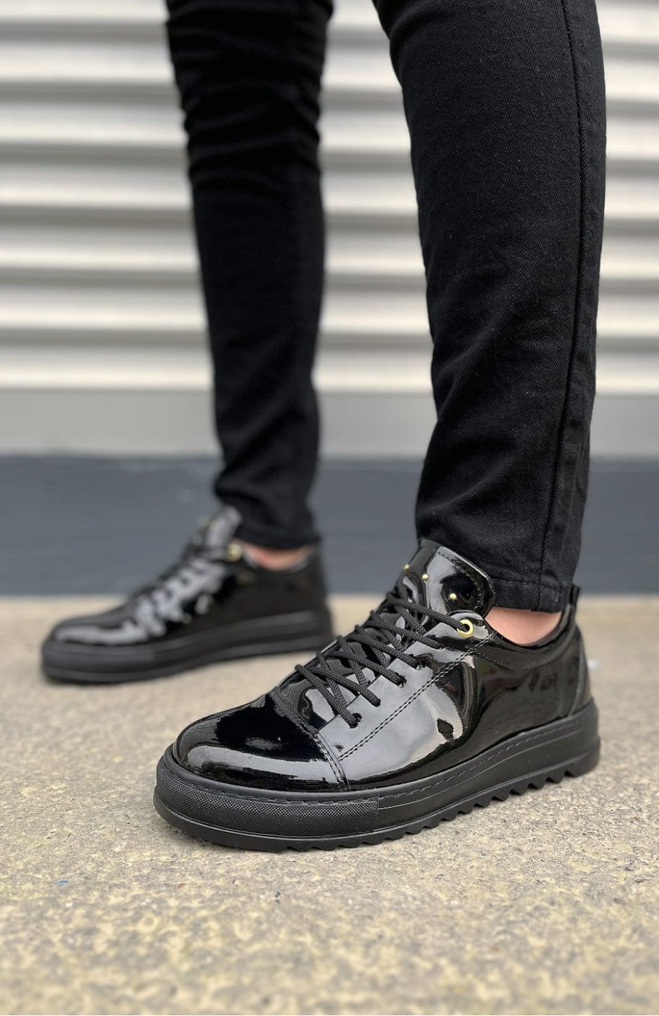 JY152 Cool Bağcıklı Rugan Erkek Günlük Spor Klasik Ayakkabı RST - Siyah