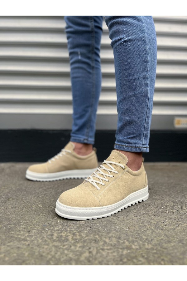 JY152 Cool Bağcıklı Süet Erkek Günlük Spor Klasik Ayakkabı SBT - Krem
