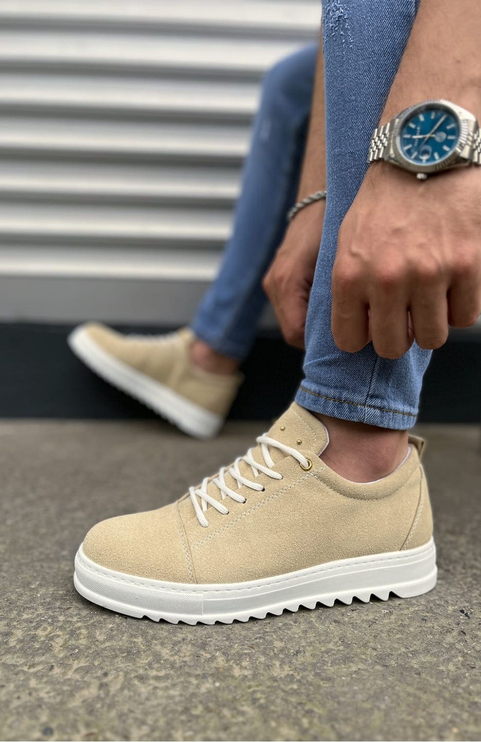 JY152 Cool Bağcıklı Süet Erkek Günlük Spor Klasik Ayakkabı SBT - Krem